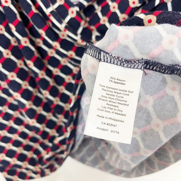 Talbots Navy Blue Trellis Dot Print Surplice Long Sleeve Top V-Neck - Size 2X - Picture 5 of 7